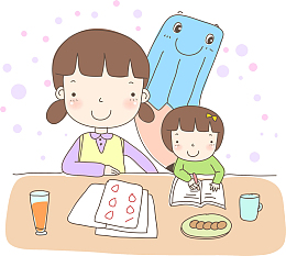 卡通督促学习的妈妈