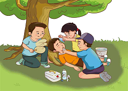 卡通教育紧急处置中暑的孩子免抠