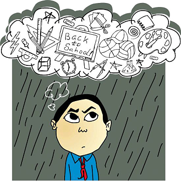 雨中焦虑的学生