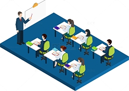 卡通2.5D老师教学开学季插画
