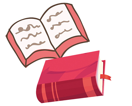 卡通手绘红色翻开的书本