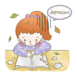 流泪学习的小女孩