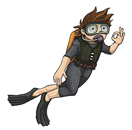 手绘潜水员作业的身影PNG