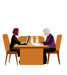 卡通老人办理业务插画矢量图