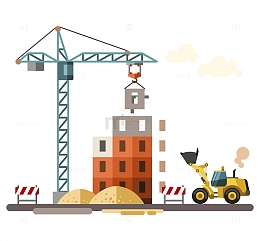 手绘卡通建筑工地