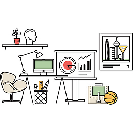 手绘彩绘办公室场景