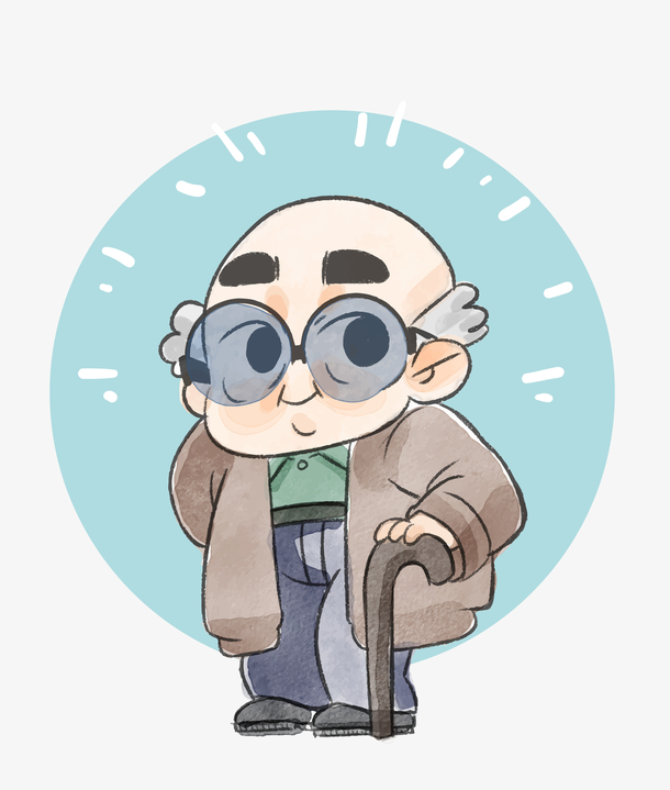 矢量卡通简洁扁平化拄拐老人png