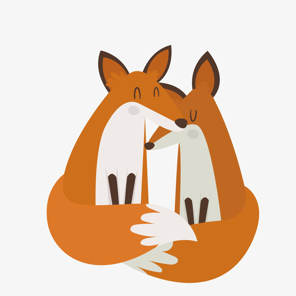 卡通扁平化成双成对狐狸