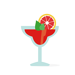 香槟玻璃杯里一杯扁平化的红色西