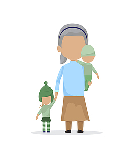 老人保姆带小孩矢量图