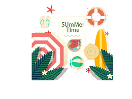 手绘沙滩夏日矢量图