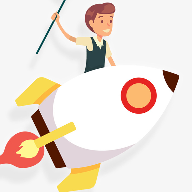 卡通乘坐火箭的男人png