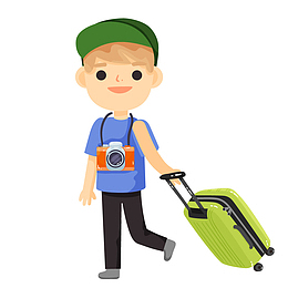 拉着行李箱的卡通男孩