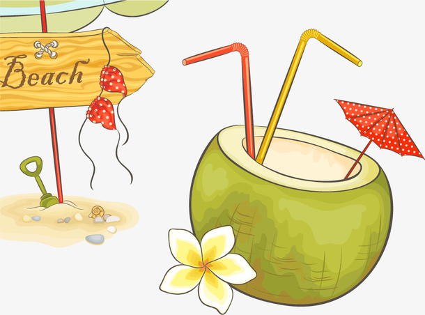 夏日饮品沙滩png矢量素材