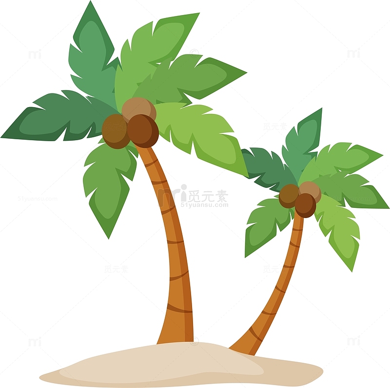 绿色扁平小岛椰树