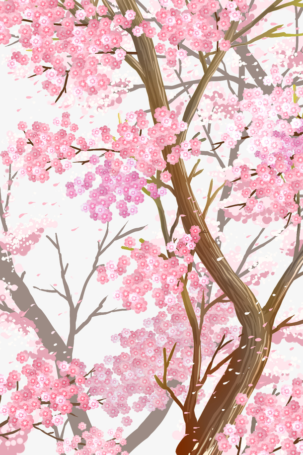 春天桃花竖版插画背景素材免费下载_觅元素