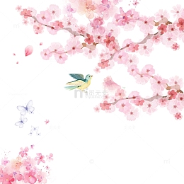 清明节水墨风桃花背景元素