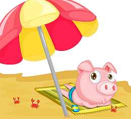 沙滩上晒太阳的小猪