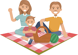 西瓜父母儿子矢量卡通户外野炊插