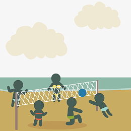 卡通可爱夏天沙滩打排球