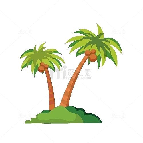 沙滩绿色椰子树棕色椰子