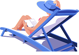 夏日度假海滩阅读的少女