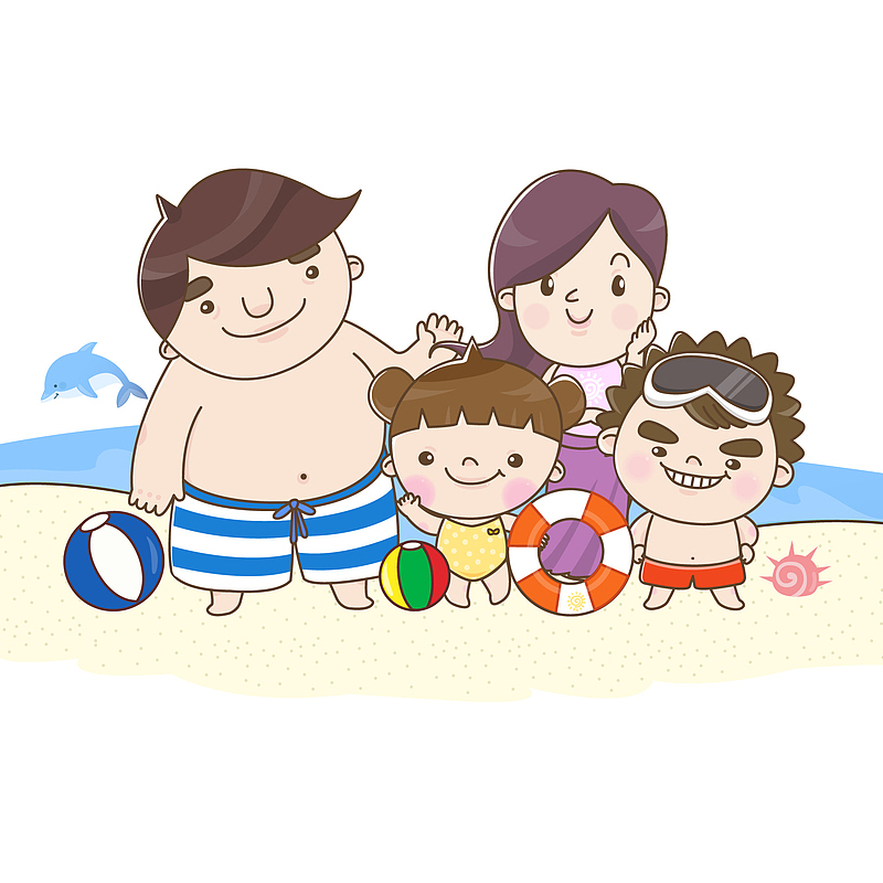 一家人去海滩玩矢量图