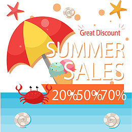 彩色夏季沙滩促销海报矢量素材