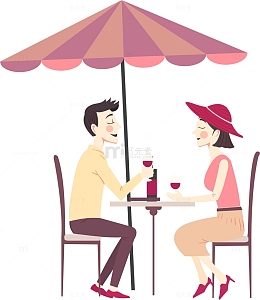 手绘沙滩情侣约会人物插画