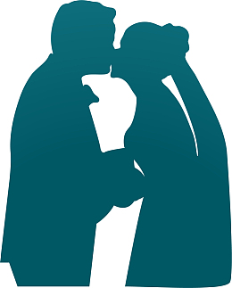 蓝色接吻情侣剪影