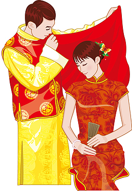卡通中式婚礼人物