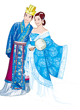 蓝色中式婚礼人物
