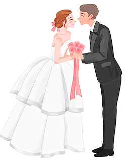 手绘人物插图婚礼现场微笑的新人