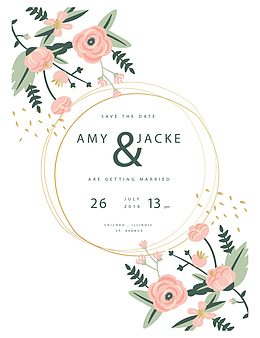 粉红山茶婚礼请帖