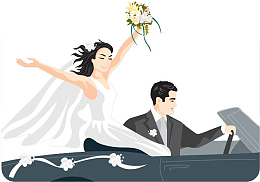 手绘婚礼乘车