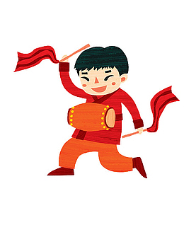 欢乐春节喜庆元素打腰鼓的小男孩
