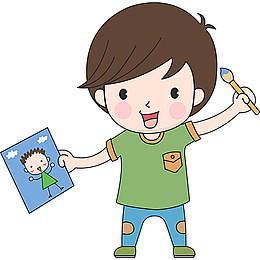 拿着毛笔的小孩