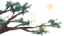 免抠卡通手绘中秋节坐在树枝上赏