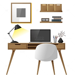 实木电脑桌设计矢量图
