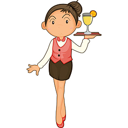 卡通女服务生手托盘子饮料插画免