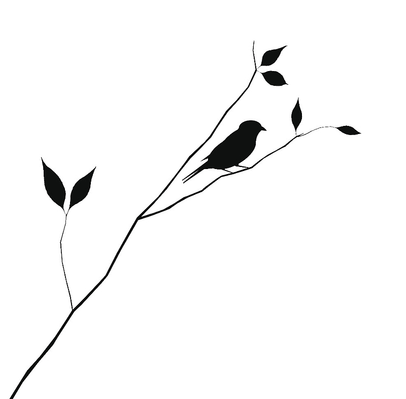 黑白装饰插图站在树枝的小鸟