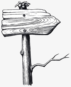 手绘黑色树木路牌