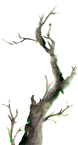 水墨画描绘枯枝
