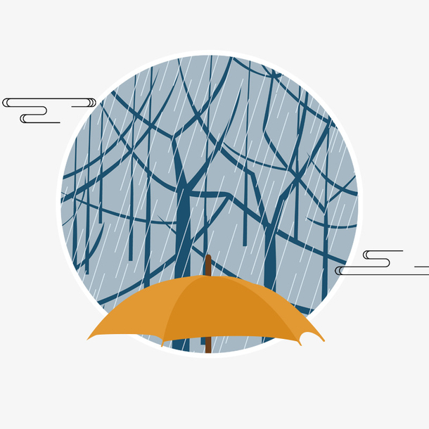 免抠卡通手绘下雨的树林