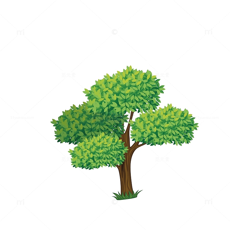 矢量手绘绿色繁茂大树植树节
