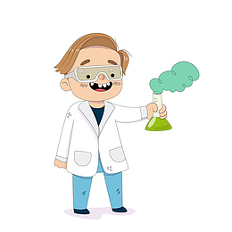 卡通做实验的小男孩