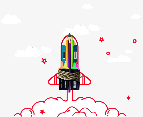 免抠卡通彩笔火箭素材