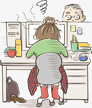 手绘插画风格女士学习劳累情形人
