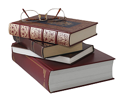 酒红色厚实放着眼镜的堆起来的书