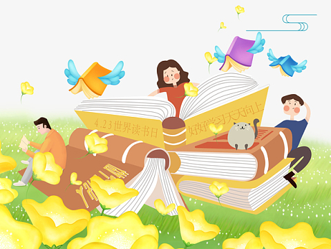 卡通手绘读书插画素材